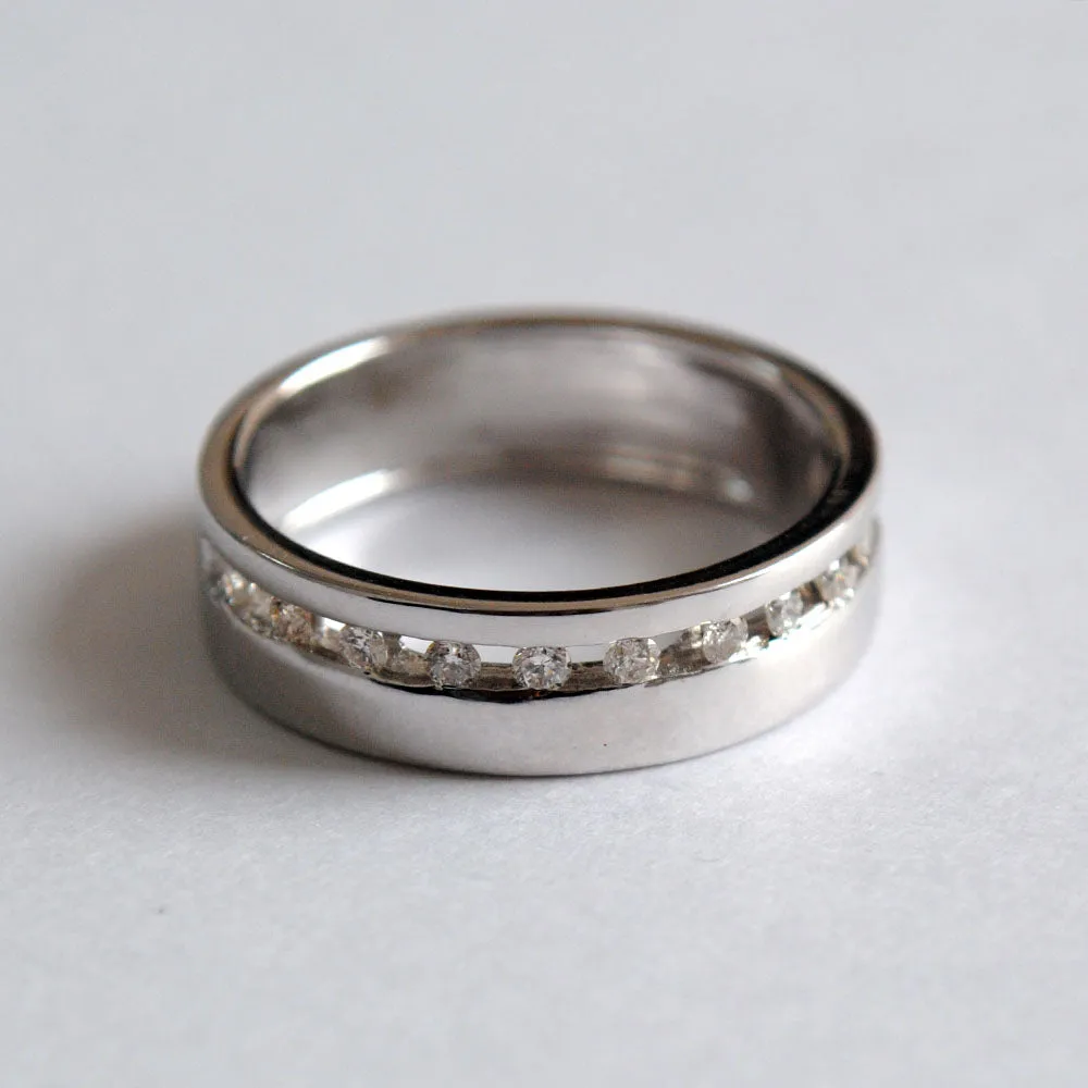 Broad Channel Set Diamond Wedding Band For Men