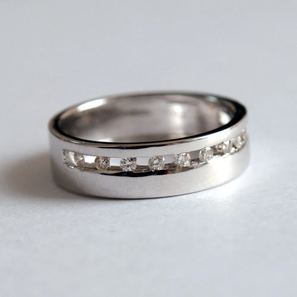 Broad Channel Set Diamond Wedding Band For Men