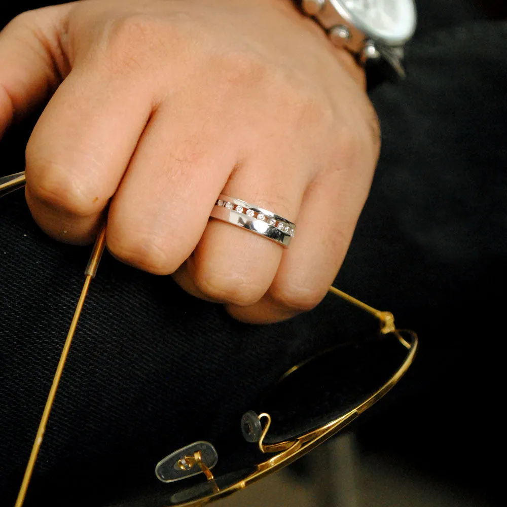 Broad Channel Set Diamond Wedding Band For Men
