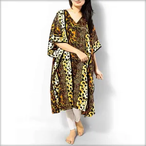 Brown Printed V-Neck Kaftan