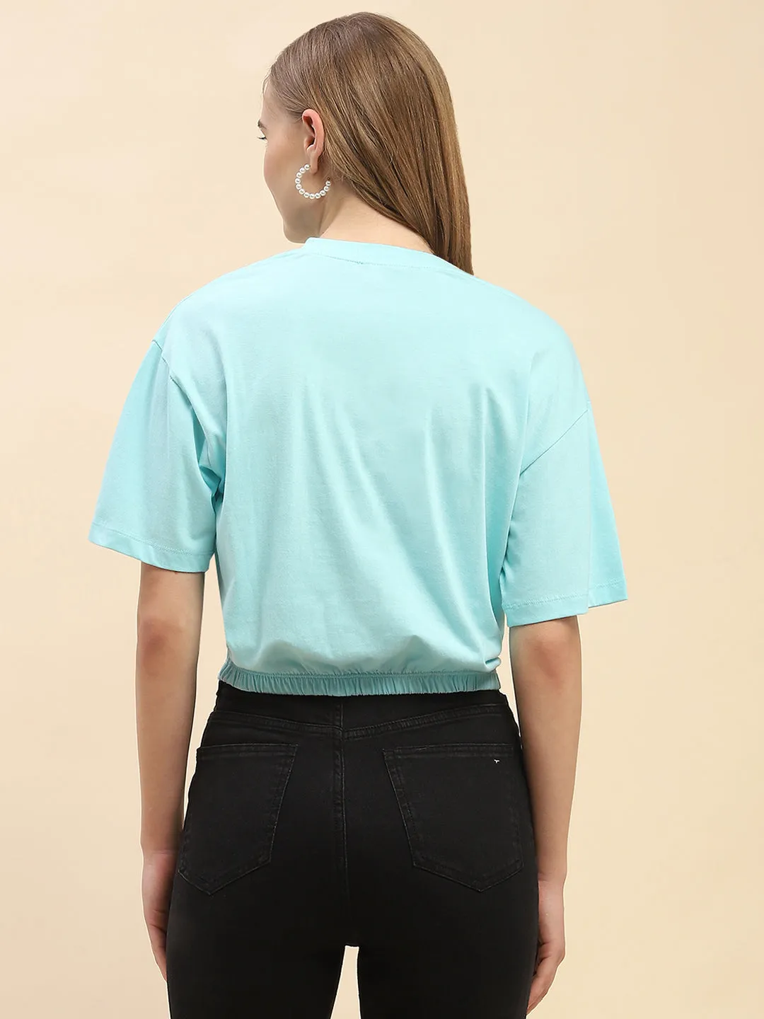 Camla Barcelona Embellished Typography Sky Blue Elasticated Waist T-Shrit