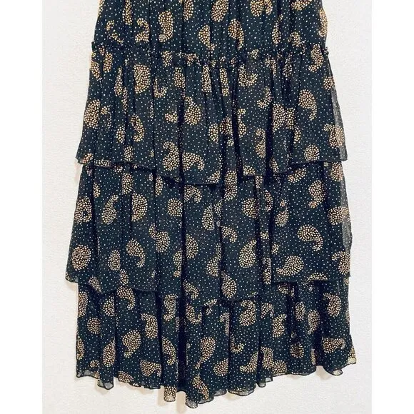 Carole Little Skirt Womens 10 Black Paisley Tiered Full Layered Vintage Y2K