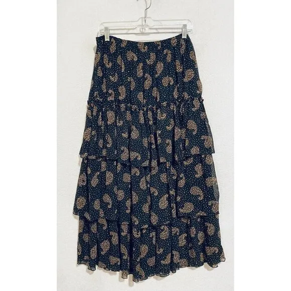 Carole Little Skirt Womens 10 Black Paisley Tiered Full Layered Vintage Y2K