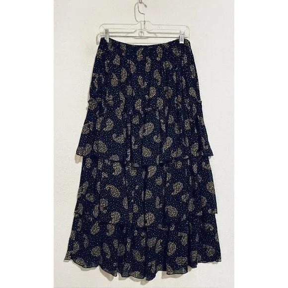 Carole Little Skirt Womens 10 Black Paisley Tiered Full Layered Vintage Y2K