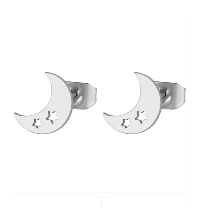 Children's and Teens' Earrings:  Surgical Steel, Gold IP, Moon with Cut Out Stars Earrings