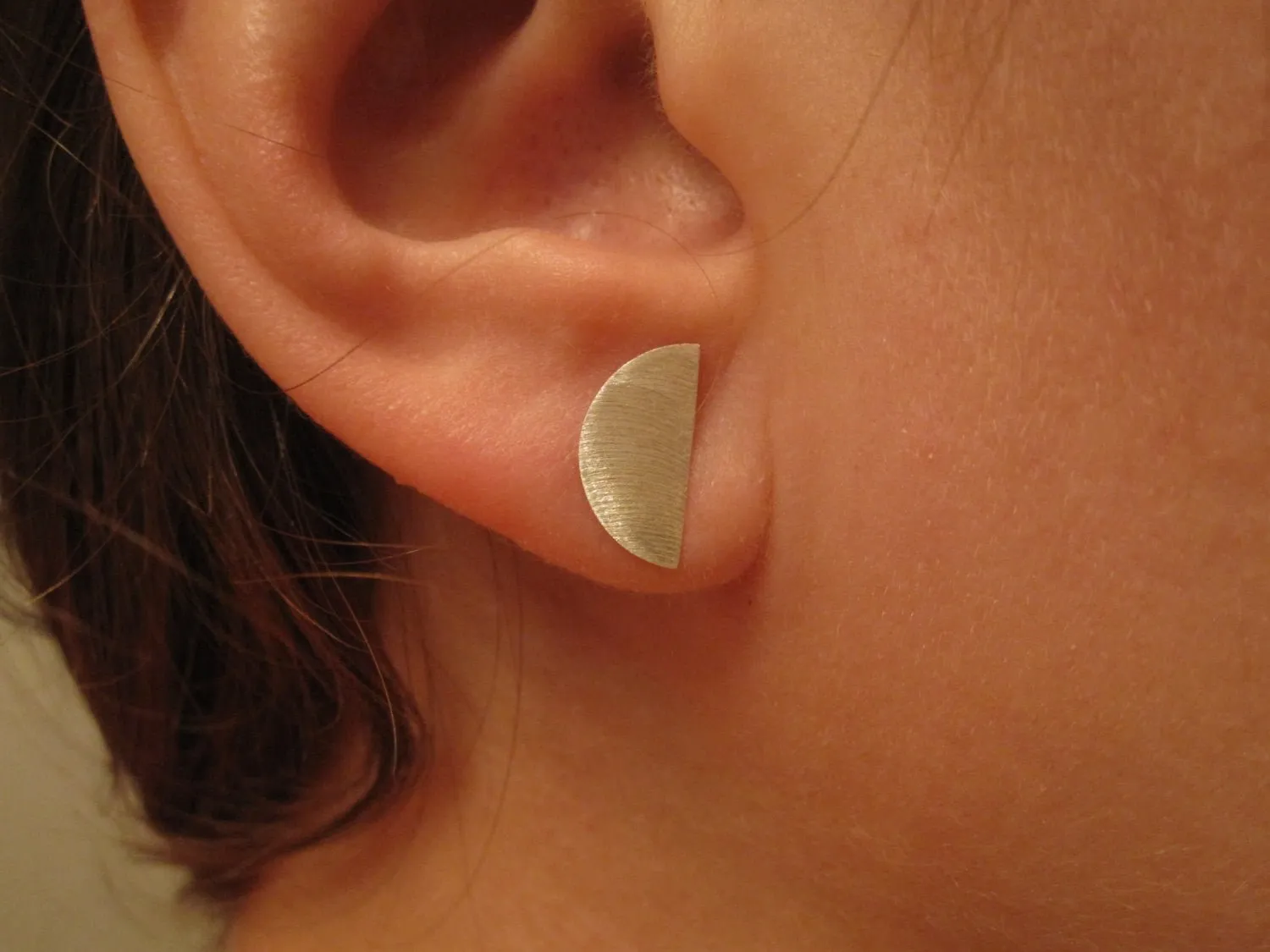 Classic, Hand-Made, Half Moon Stud Earrings - 0102