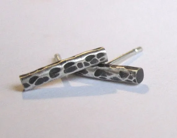 Cool And Affordable Hand-Made Sterling Silver Hammered Texture Stud Earrings  - 0086