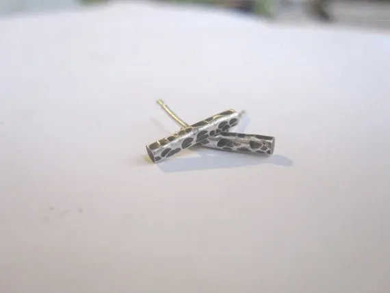 Cool And Affordable Hand-Made Sterling Silver Hammered Texture Stud Earrings  - 0086