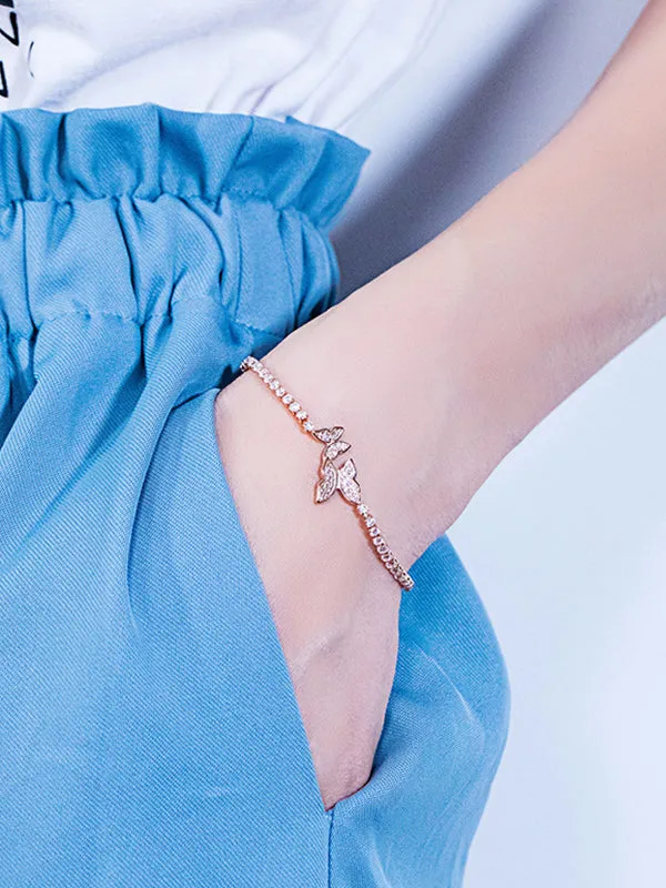 Copper Plated 18K Gold Butterfly Bracelet Simple Diamond Adjustable Pull