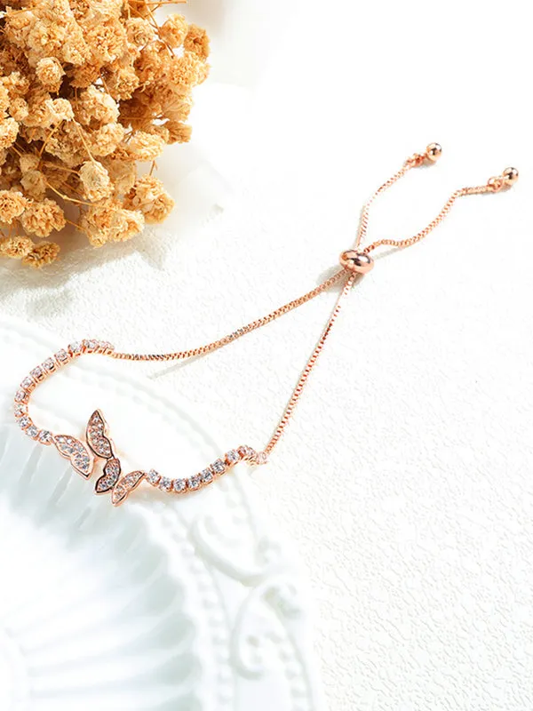 Copper Plated 18K Gold Butterfly Bracelet Simple Diamond Adjustable Pull