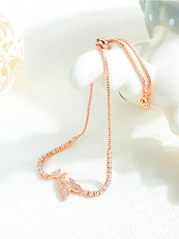 Copper Plated 18K Gold Butterfly Bracelet Simple Diamond Adjustable Pull