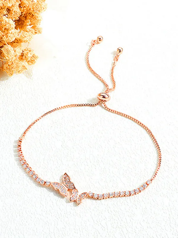 Copper Plated 18K Gold Butterfly Bracelet Simple Diamond Adjustable Pull