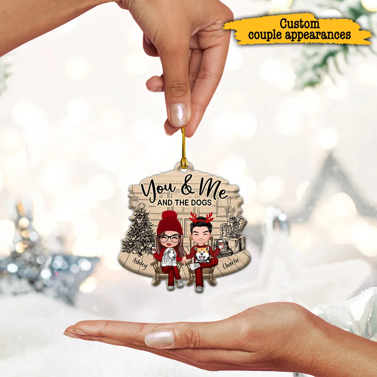 Couple And The Dogs Front Porch Personalized Christmas Ornament