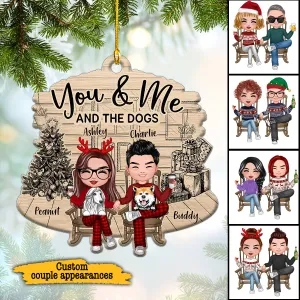 Couple And The Dogs Front Porch Personalized Christmas Ornament