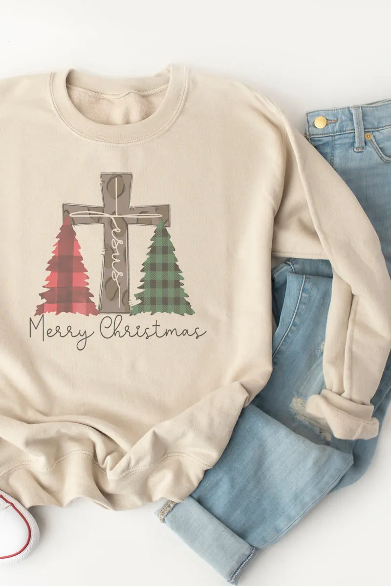 Cross Trees Merry Christmas Jesus Unisex NuBlend Crew Sweatshirt