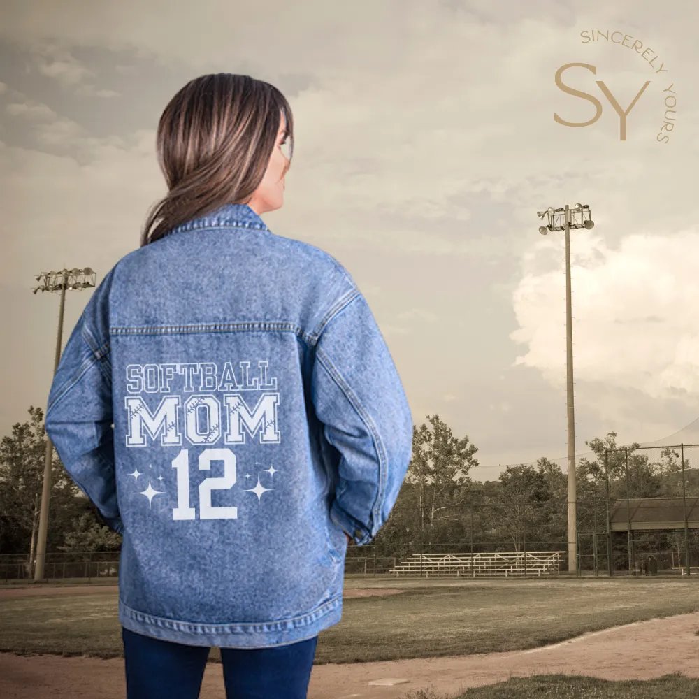 Custom Player's Number Softball Mom Denim Jacket w/Stars