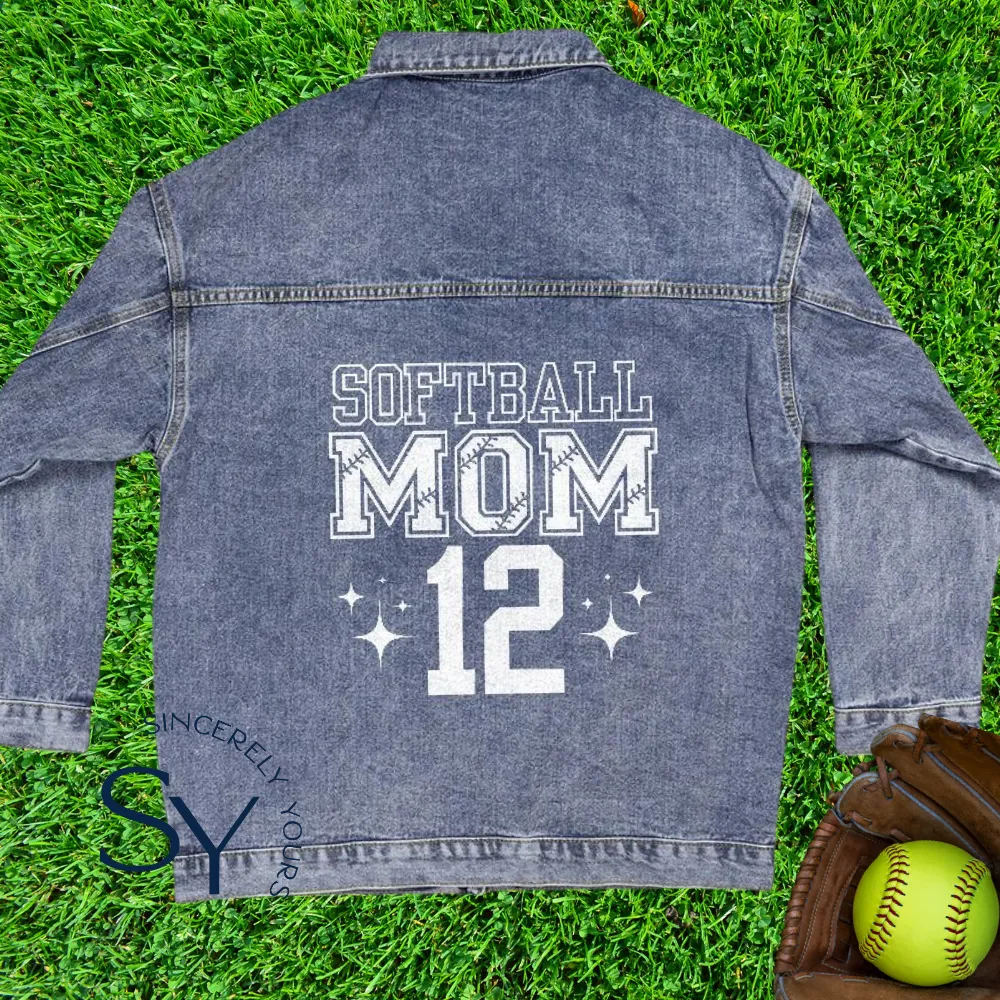 Custom Player's Number Softball Mom Denim Jacket w/Stars