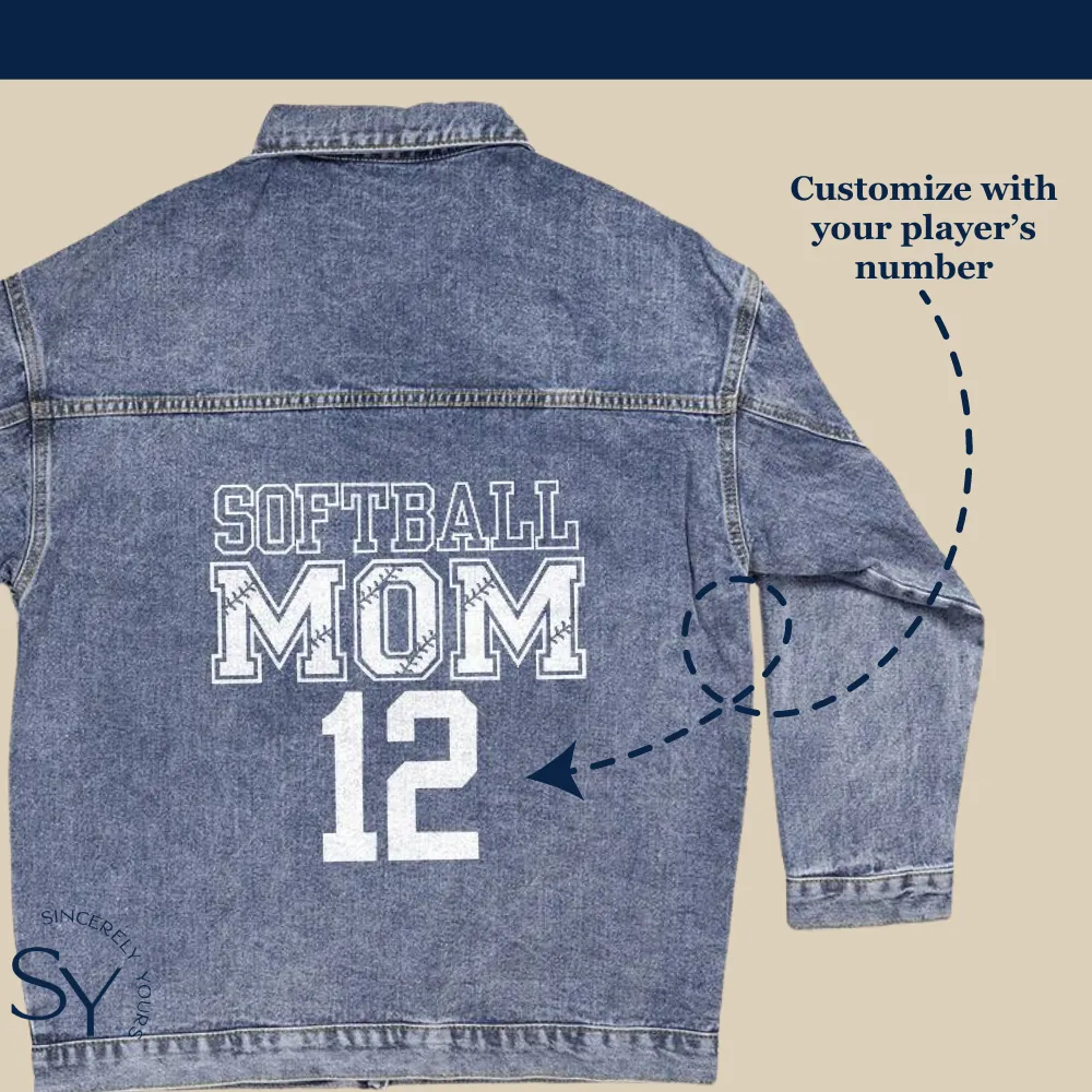 Custom Player's Number Softball Mom Denim Jacket