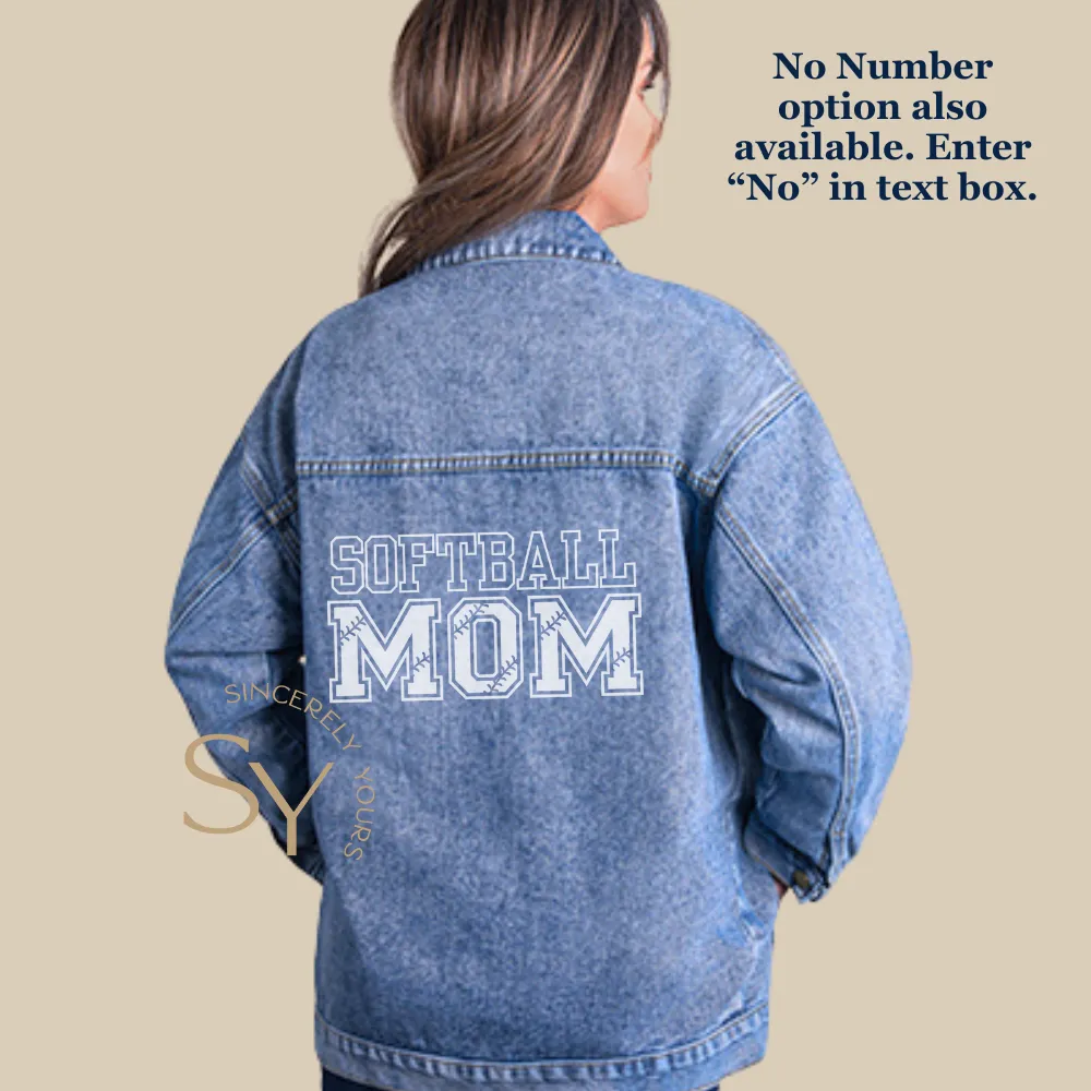 Custom Player's Number Softball Mom Denim Jacket