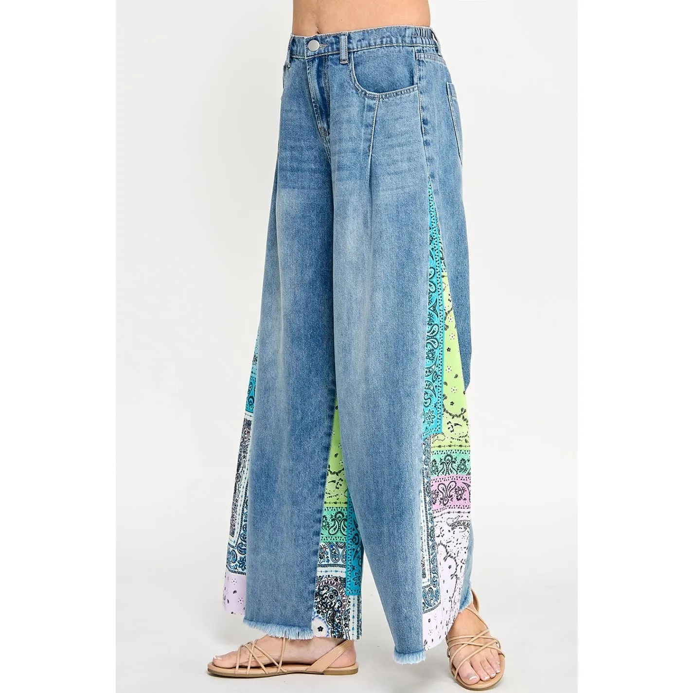 Denim and Paisley Palazzo Pants