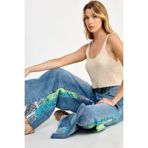 Denim and Paisley Palazzo Pants