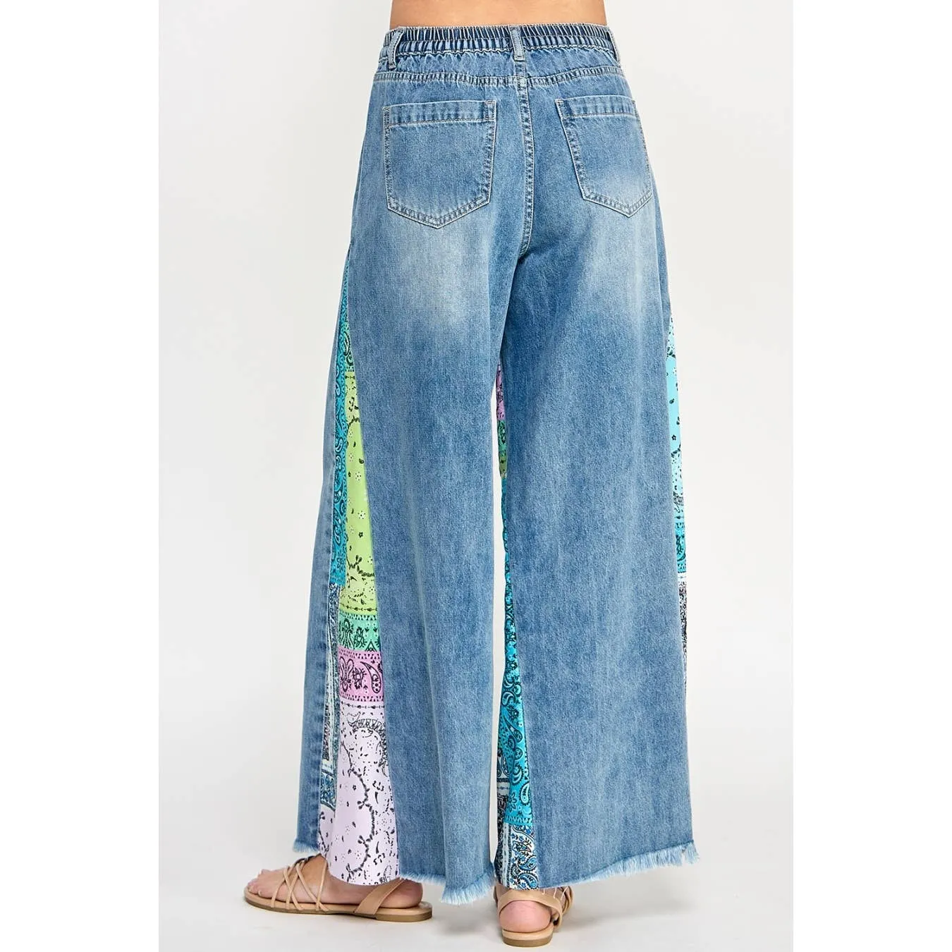 Denim and Paisley Palazzo Pants
