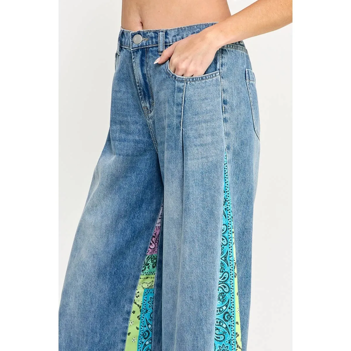 Denim and Paisley Palazzo Pants