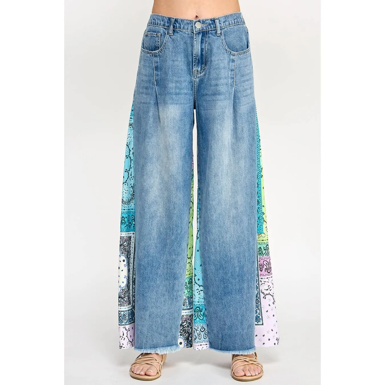 Denim and Paisley Palazzo Pants