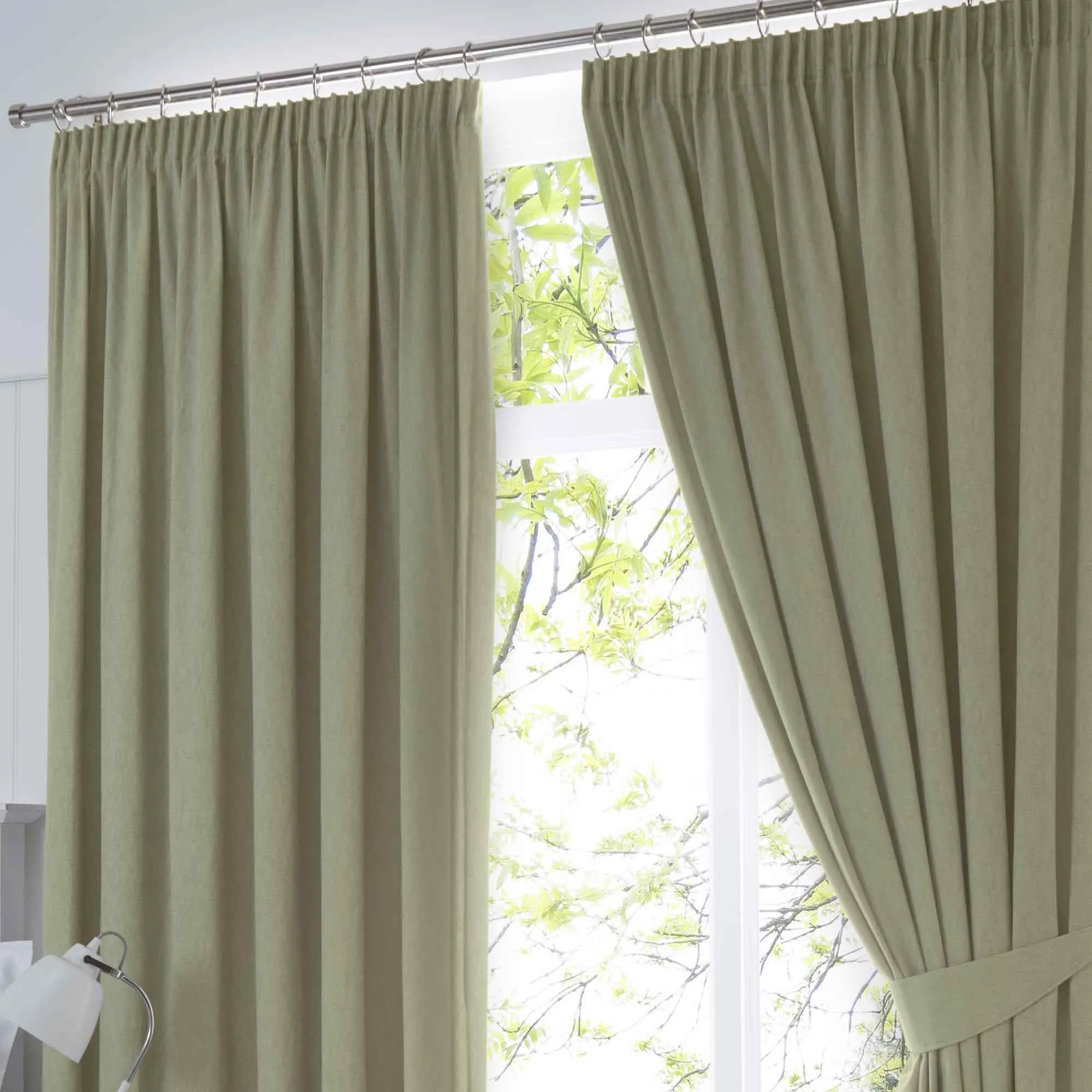 Dijon Blackout Thermal Pencil Pleat Curtains - Green