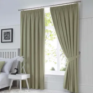 Dijon Blackout Thermal Pencil Pleat Curtains - Green