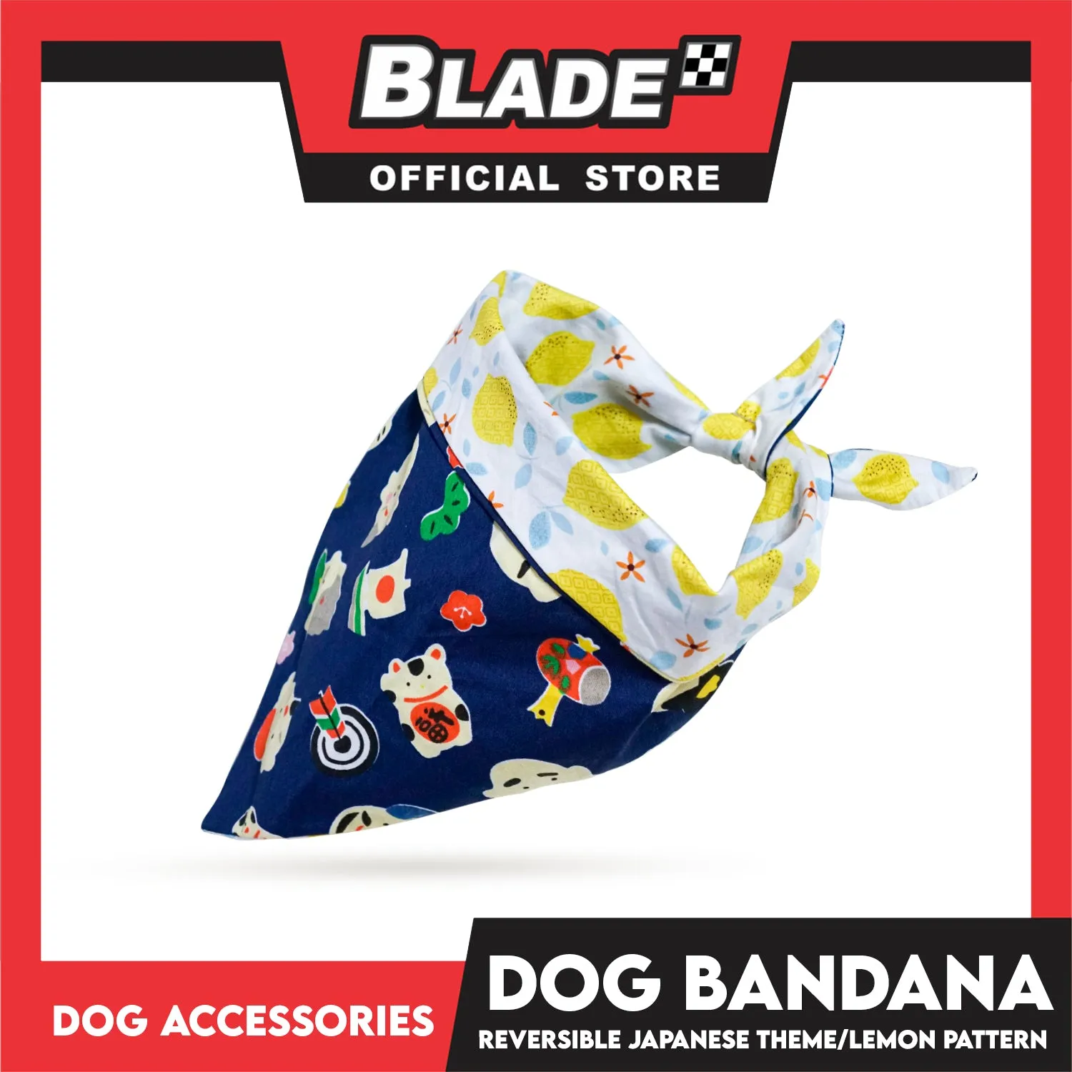 Dog Pet Bandana (Medium) Reversible Japanese Theme/Lemon Pattern Washable Scarf
