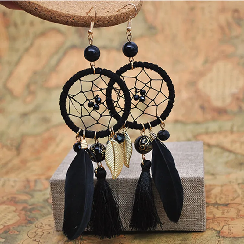 Dream Catcher Feather Earrings Simple Wool Tassel Wild Temperament Earrings