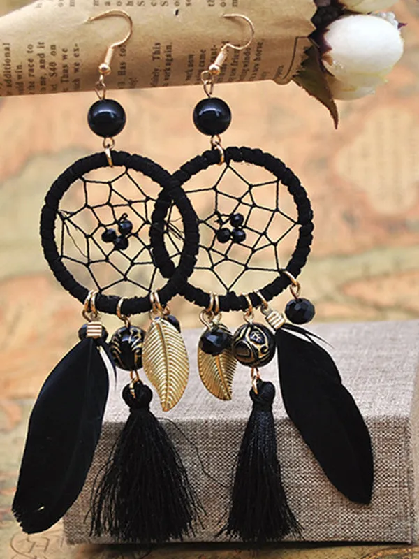 Dream Catcher Feather Earrings Simple Wool Tassel Wild Temperament Earrings