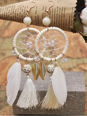 Dream Catcher Feather Earrings Simple Wool Tassel Wild Temperament Earrings