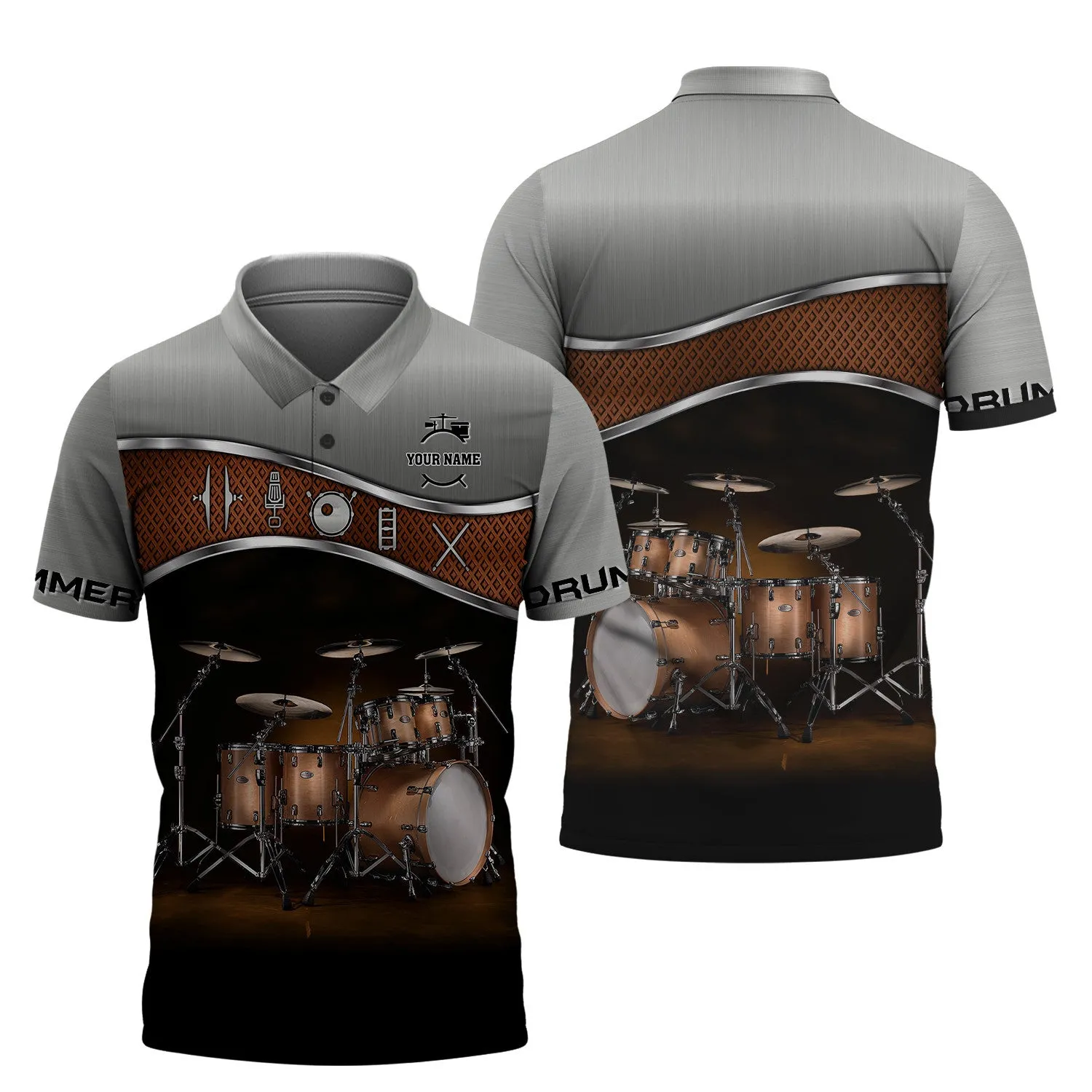 Drummer Shirt Brown Drums Personalized Name 3D Zipper Hoodie, 3D Hoodie Tshirt