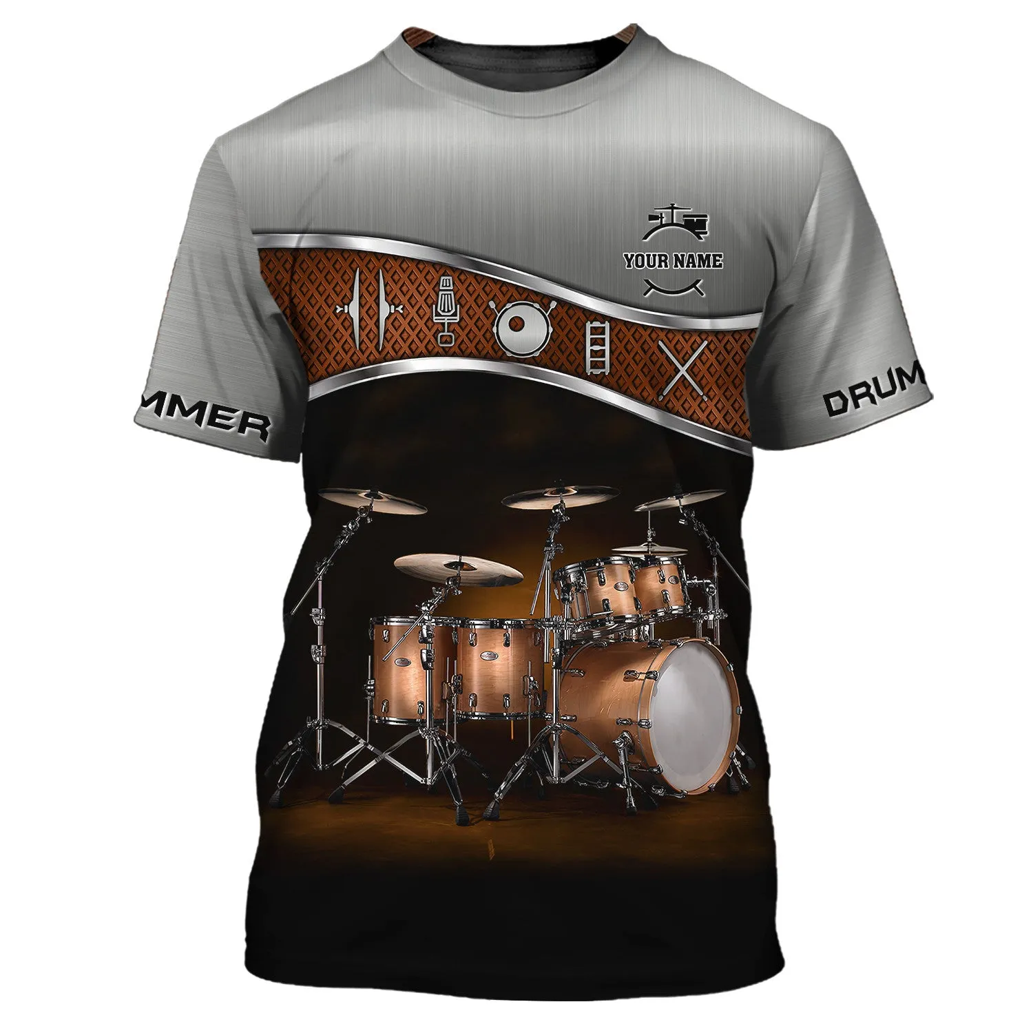 Drummer Shirt Brown Drums Personalized Name 3D Zipper Hoodie, 3D Hoodie Tshirt