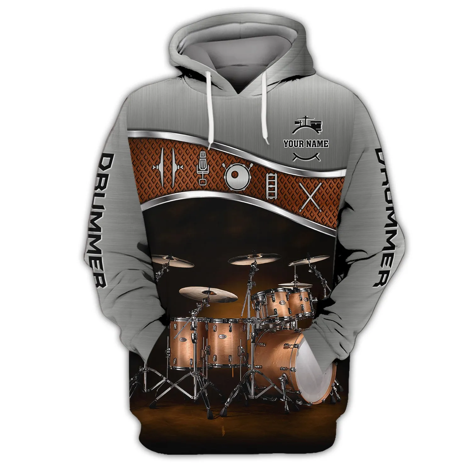 Drummer Shirt Brown Drums Personalized Name 3D Zipper Hoodie, 3D Hoodie Tshirt