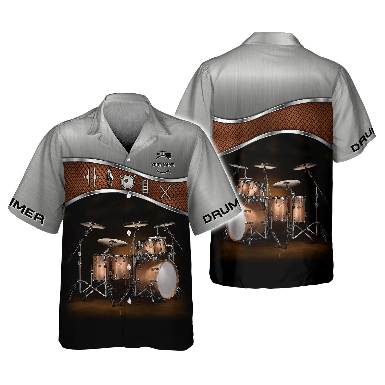 Drummer Shirt Brown Drums Personalized Name 3D Zipper Hoodie, 3D Hoodie Tshirt