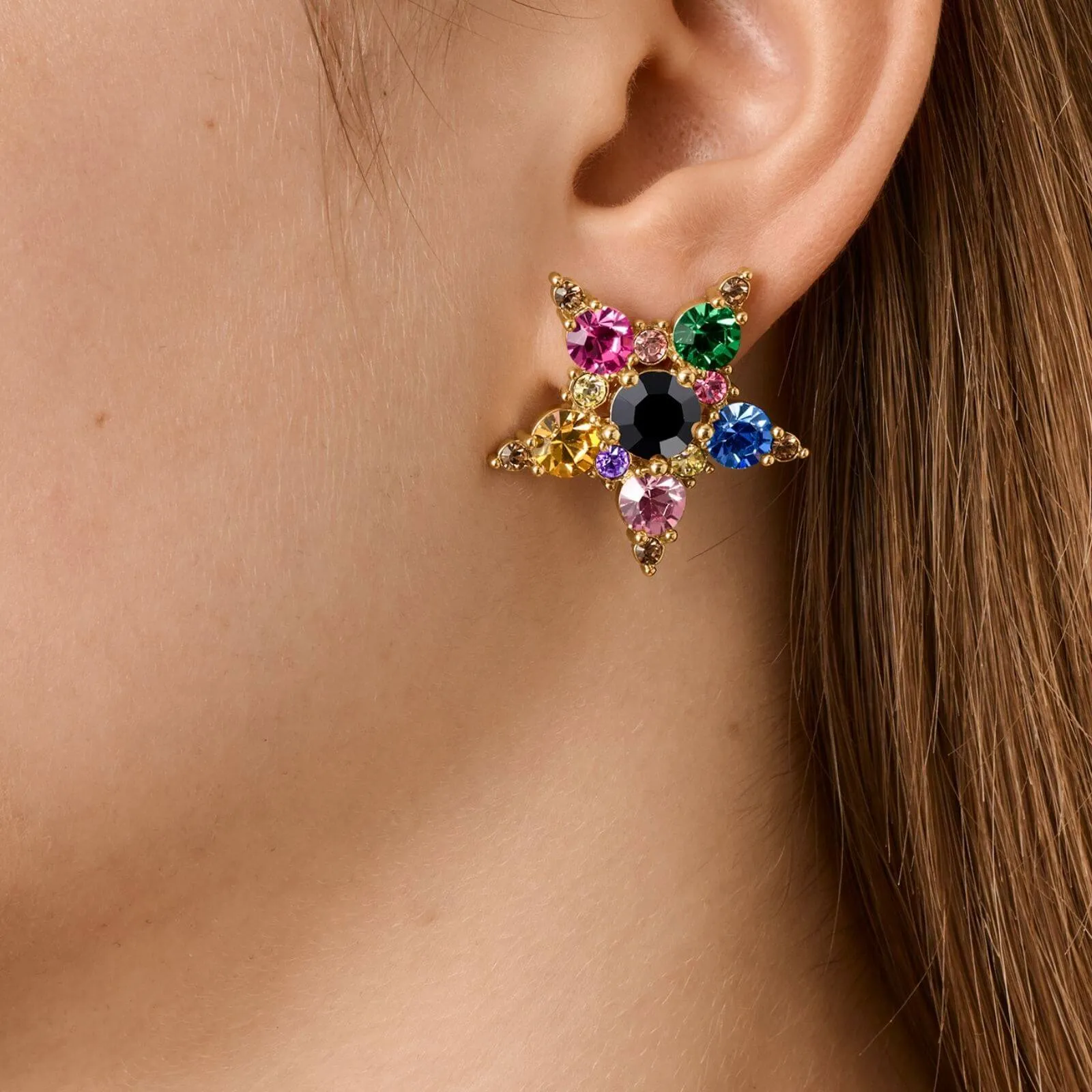 Dyrberg Kern Gemini Gold Stud Star Earrings - Rainbow