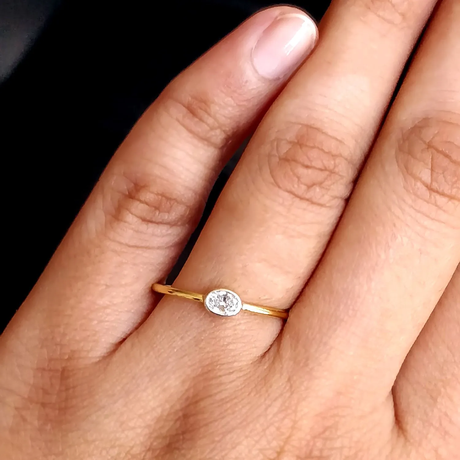 East West Minimal Bezel Set Oval Diamond Ring