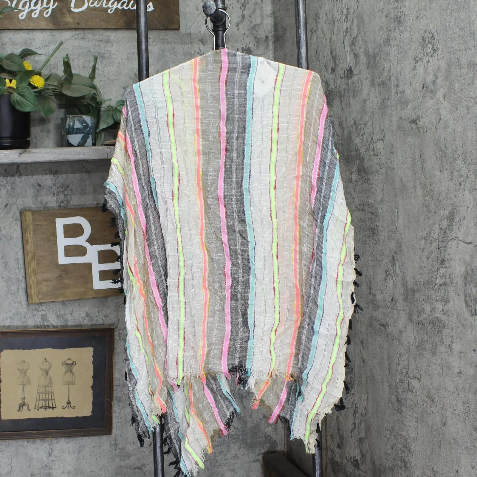 Echo Womens Boardwalk Tasseled Striped Ruana Shawl EO0158 Multicolor Brown OS