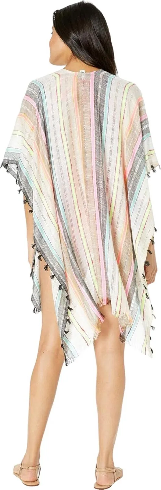 Echo Womens Boardwalk Tasseled Striped Ruana Shawl EO0158 Multicolor Brown OS