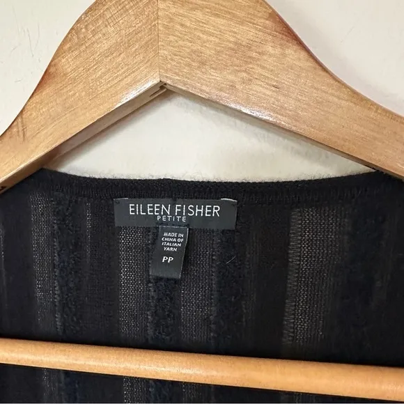 Eileen Fisher Black Felt Ladder Wool Mohair Drape Front Cardigan Size PP