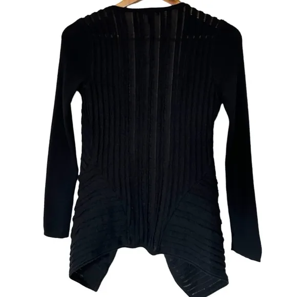 Eileen Fisher Black Felt Ladder Wool Mohair Drape Front Cardigan Size PP