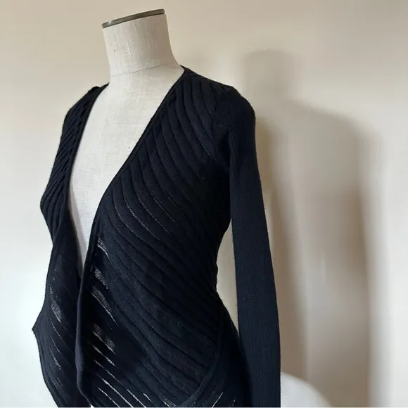 Eileen Fisher Black Felt Ladder Wool Mohair Drape Front Cardigan Size PP