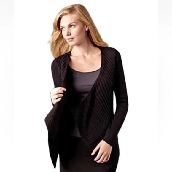 Eileen Fisher Black Felt Ladder Wool Mohair Drape Front Cardigan Size PP