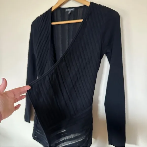Eileen Fisher Black Felt Ladder Wool Mohair Drape Front Cardigan Size PP