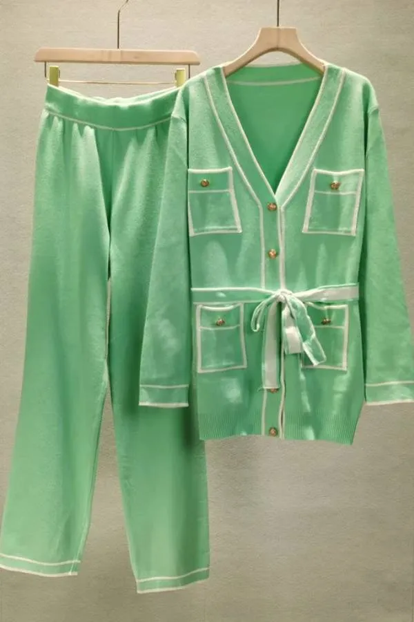 Elegant Color Contrast Two-piece Sweater Suit