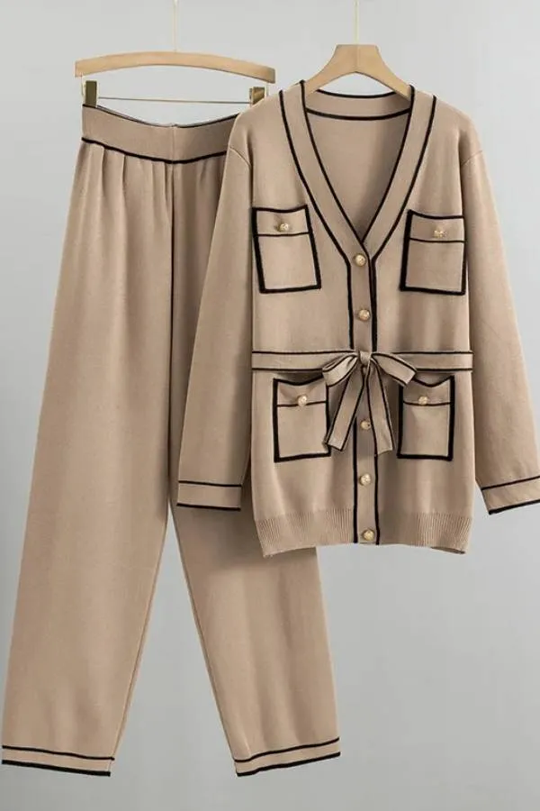 Elegant Color Contrast Two-piece Sweater Suit