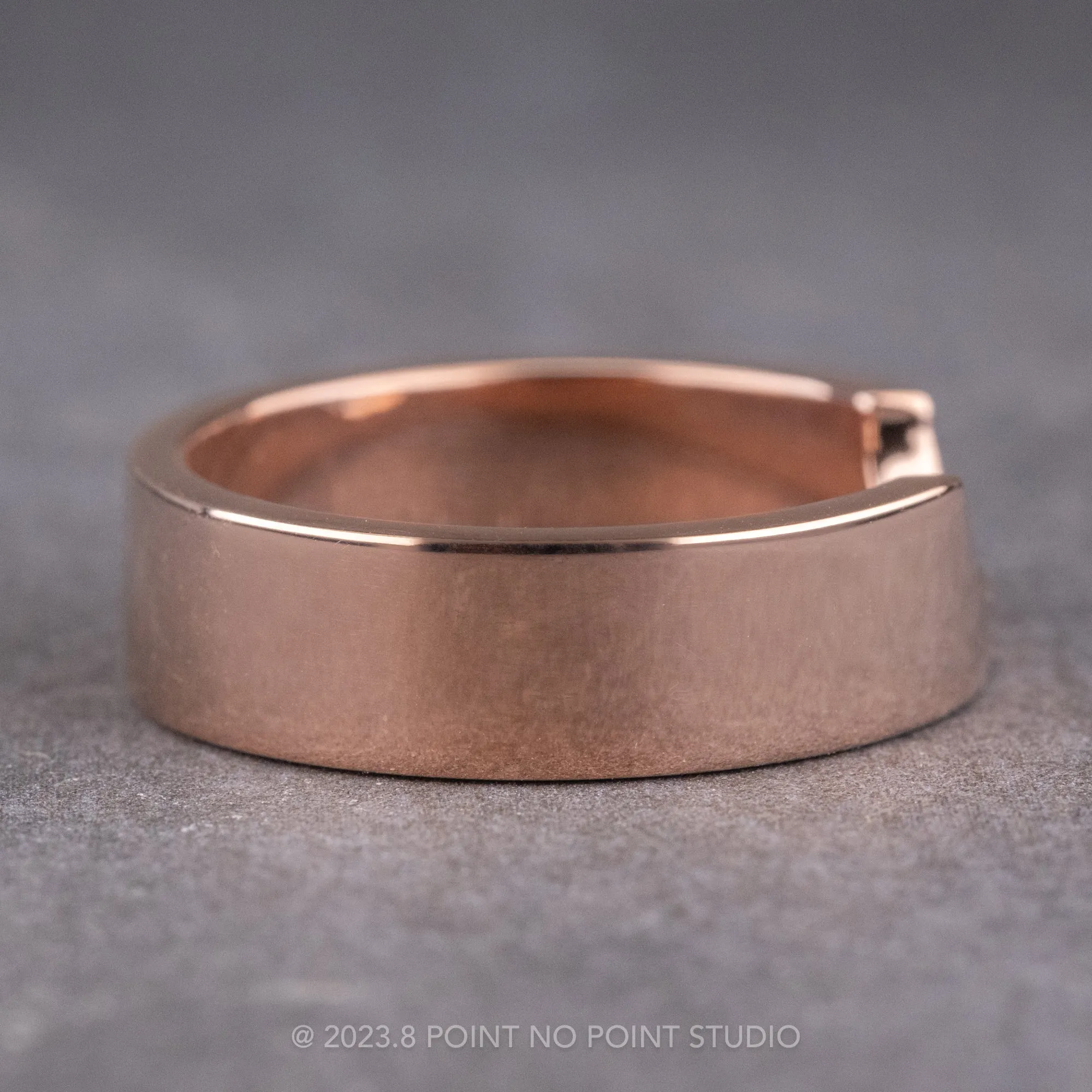 Ellipse Setting, 6mm 14k Rose Gold Wedding Band, Polished Finish
